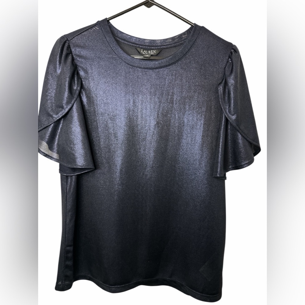 Lauren Ralph Lauren Shimmering Midnight Blue Short Sleeve Top NWT
